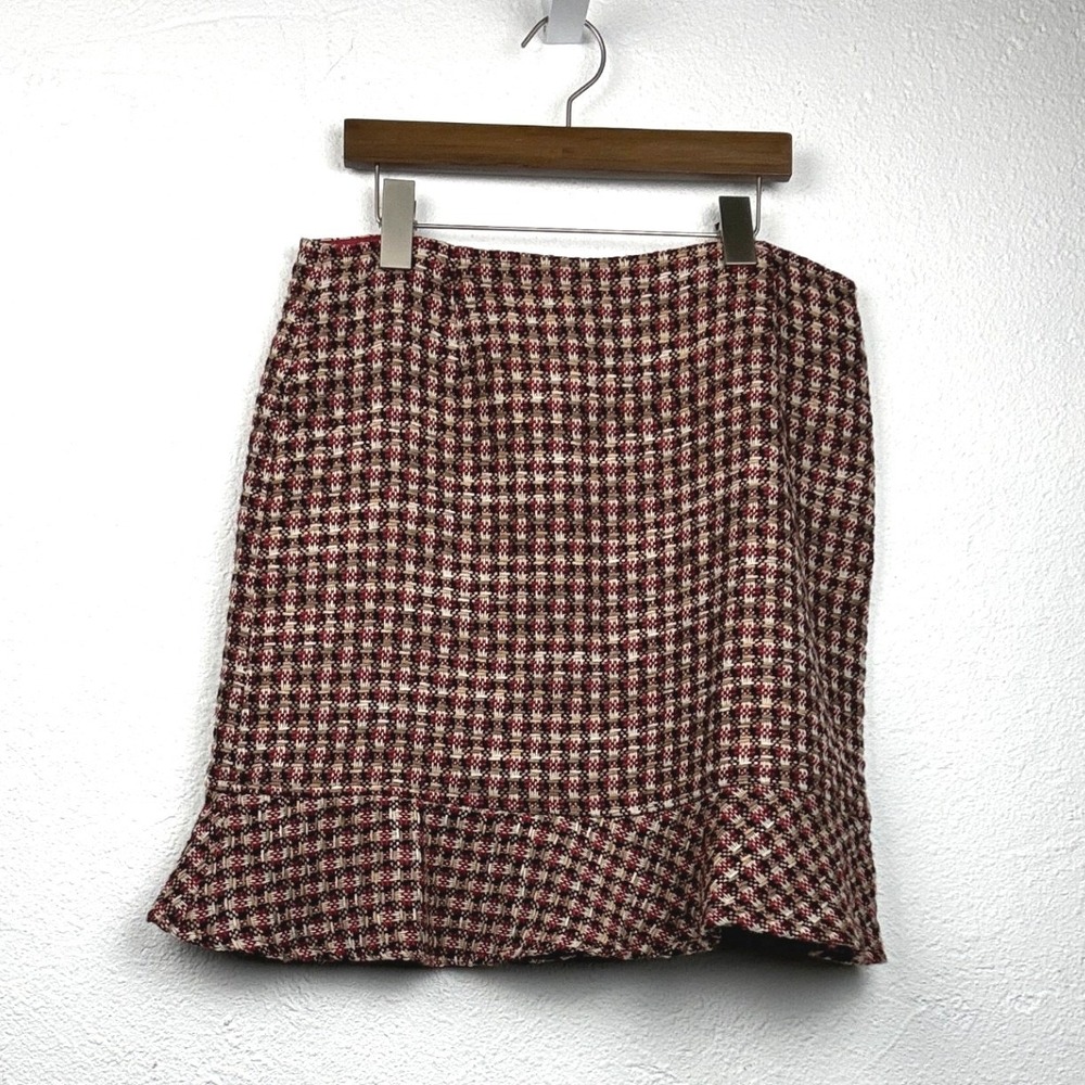 Harold's Red Plaid Wool Blend Ruffle Hem Mini Skirt - 8 - Tweed Preppy Vintage